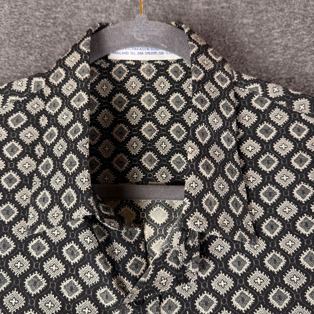 Retro Hong Kong Tailor Mens‎ Geometric French Cuff Button Down Shirt Black COOL
